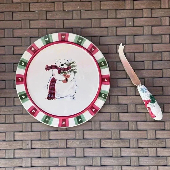 Pfaltzgraff Snow Bear Cheese Plate Tray‎ with Sculpted Knife Slicer - Picture 3 of 6